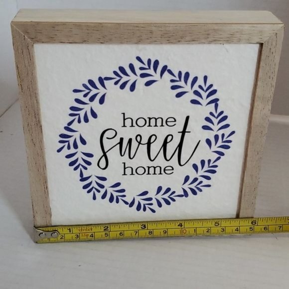 Home Sweet Home Sign Wall Decor Art Square Wood Frame Table Top - Picture 7 of 9